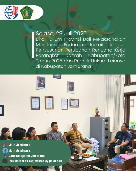MONITORING TENTANG PEDOMAN PENYUSUNAN PERUBAHAN RENCANA KERJA PERANGKAT DAERAH KABUPATEN KOTA TAHUN 2025 DAN PRODUK HUKUM DAERAH LAINNYA DARI BIRO HUKUM PROVINSI BALI