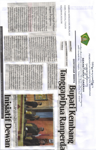 BUPATI KEMBANG TANGGAPI DUA RANPERDA INISIATIF DEWAN