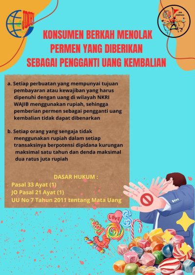 KONSUMEN BERHAK MENOLAK PERMEN SEBAGAI PENGGANTI UANG KEMBALIAN!